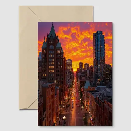 Vancouver City Street Fiery Sunset Sky