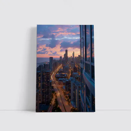 Chicago Skyline Sunset Aerial City View