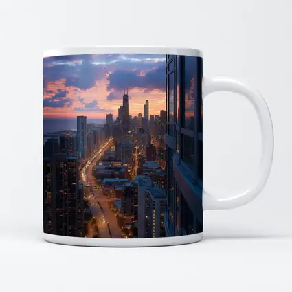 Chicago Skyline Sunset Aerial City View