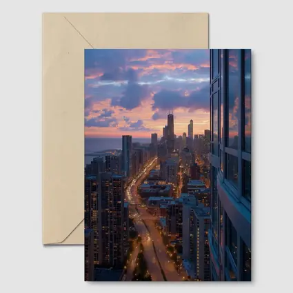 Chicago Skyline Sunset Aerial City View