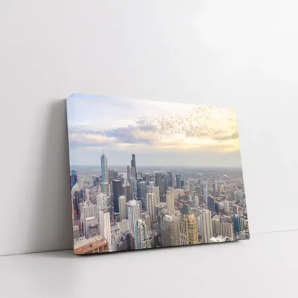 Chicago Skyline Aerial View Golden Sunset