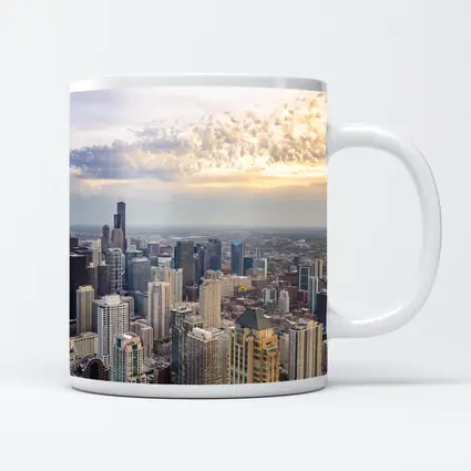 Chicago Skyline Aerial View Golden Sunset