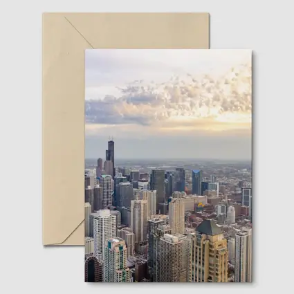 Chicago Skyline Aerial View Golden Sunset