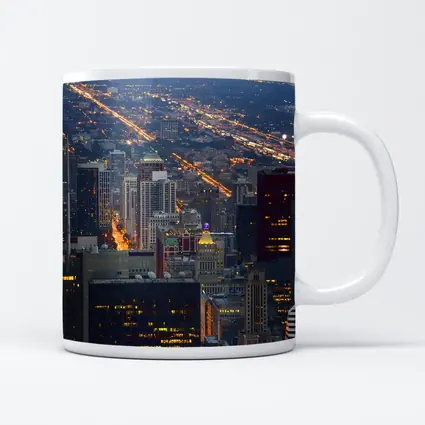 Chicago Skyline Aerial City Night View