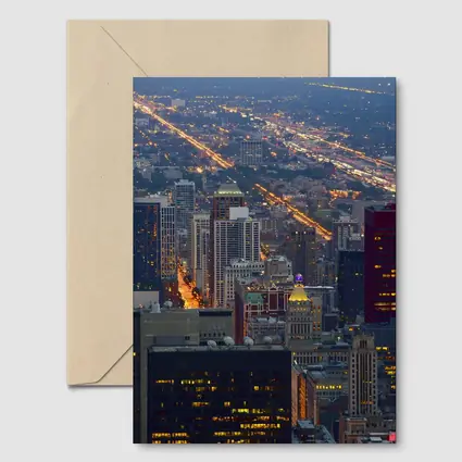 Chicago Skyline Aerial City Night View