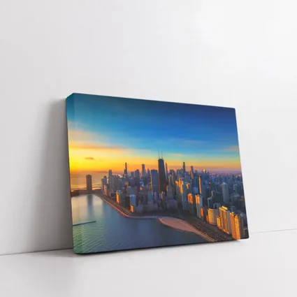 Chicago Skyline Aerial View Golden Sunset