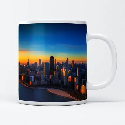 Chicago Skyline Aerial View Golden Sunset