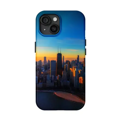 Chicago Skyline Aerial View Golden Sunset