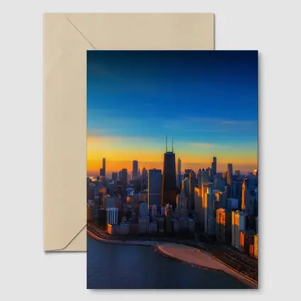 Chicago Skyline Aerial View Golden Sunset