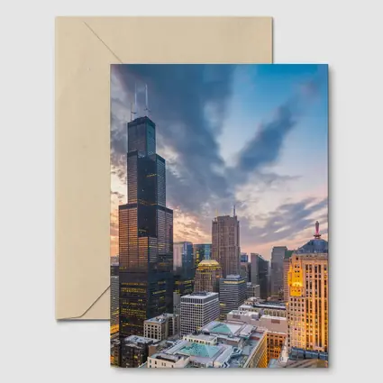 Chicago Skyline Willis Tower Sunset View