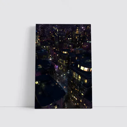 Dark City Night Aerial Urban Cityscape Art