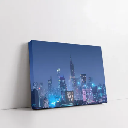 City Skyline Blue Night Lights Cityscape