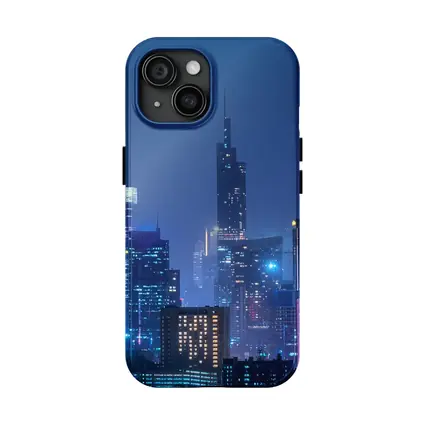 City Skyline Blue Night Lights Cityscape