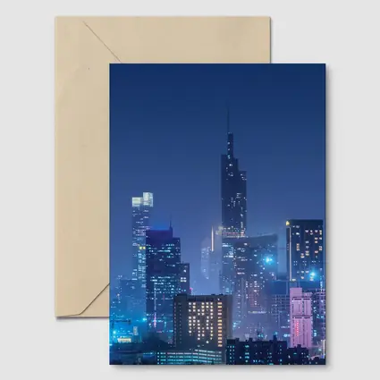 City Skyline Blue Night Lights Cityscape