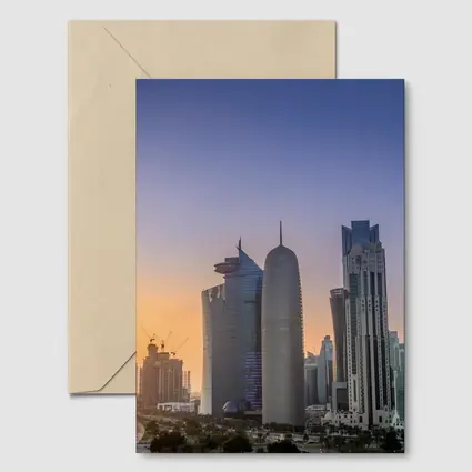 Doha Qatar Skyline at Golden Sunset