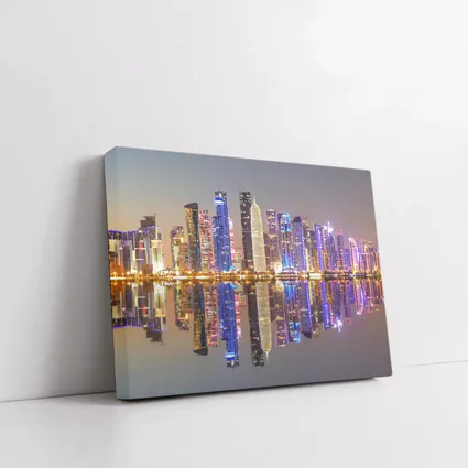 Doha Qatar Skyline Glowing Night Reflection