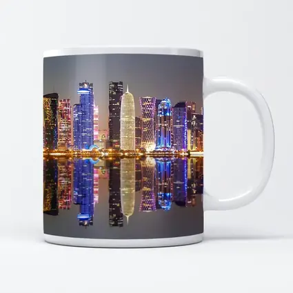 Doha Qatar Skyline Glowing Night Reflection