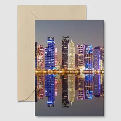 Doha Qatar Skyline Glowing Night Reflection