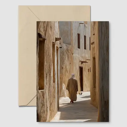 Man Walking Ancient Alley Middle East