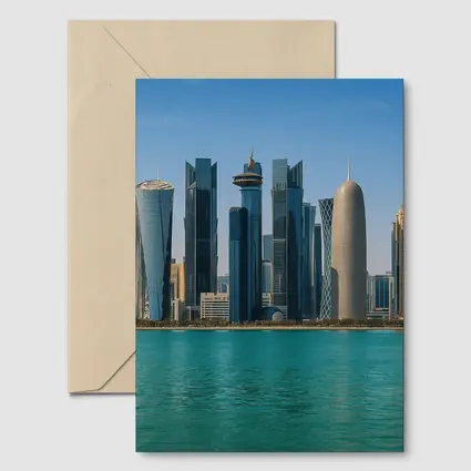 Doha Qatar Skyline Over Turquoise Water