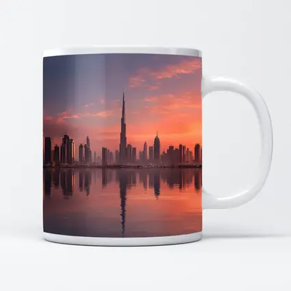 Dubai Skyline Burj Khalifa Sunset Reflection
