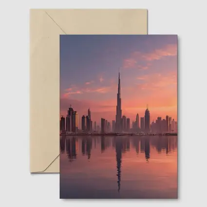 Dubai Skyline Burj Khalifa Sunset Reflection