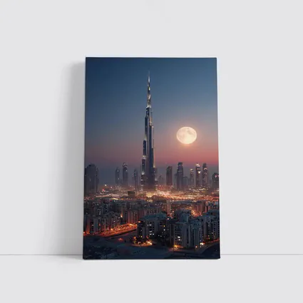 Burj Khalifa Dubai Skyline Full Moon Night