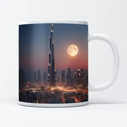 Burj Khalifa Dubai Skyline Full Moon Night