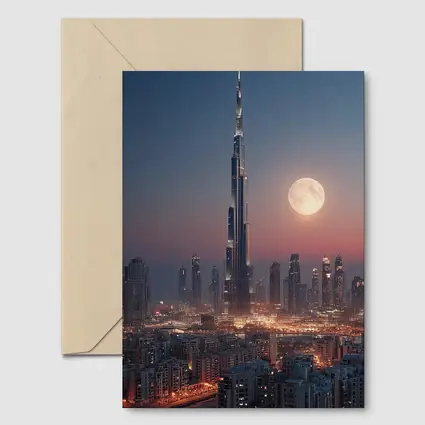 Burj Khalifa Dubai Skyline Full Moon Night