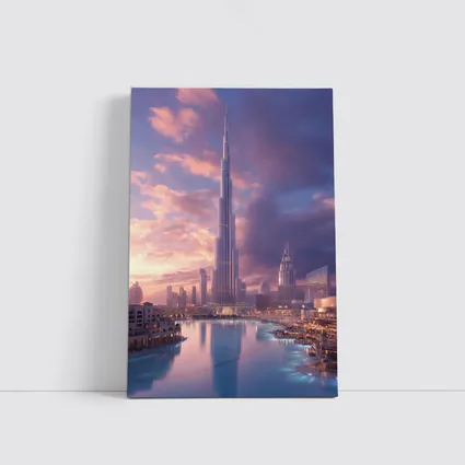 Burj Khalifa Dubai Skyline Purple Sunset