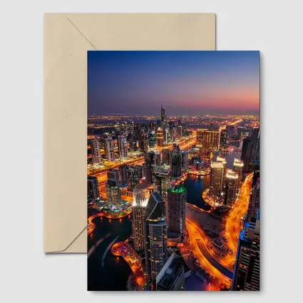 Dubai Marina Skyline Aerial Night View
