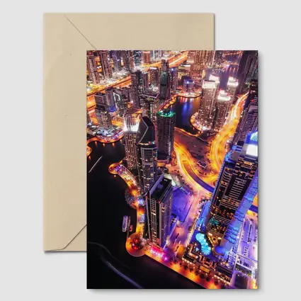 Dubai Marina Skyline Aerial Night View