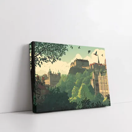 Edinburgh Castle Skyline Green Illustration Art
