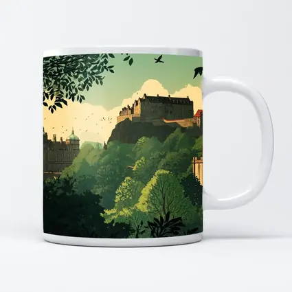 Edinburgh Castle Skyline Green Illustration Art