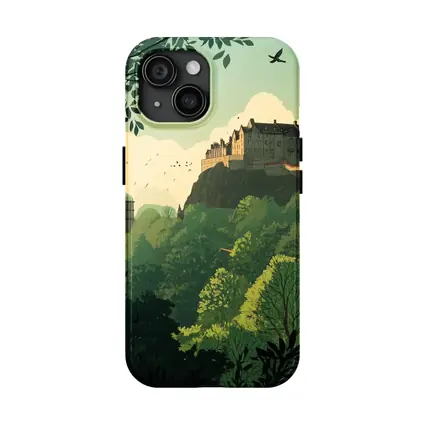 Edinburgh Castle Skyline Green Illustration Art