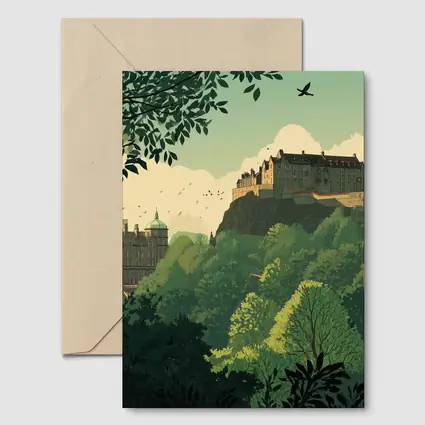 Edinburgh Castle Skyline Green Illustration Art