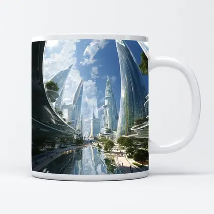 Futuristic City Glass Towers Blue Sky