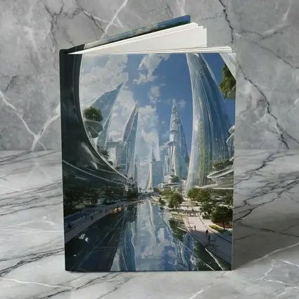 Futuristic City Glass Towers Blue Sky