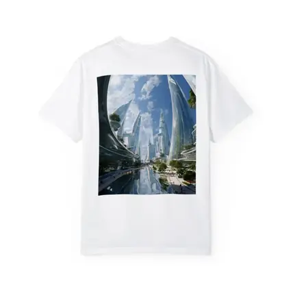 Futuristic City Glass Towers Blue Sky