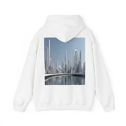 Futuristic White City Skyline Over Water