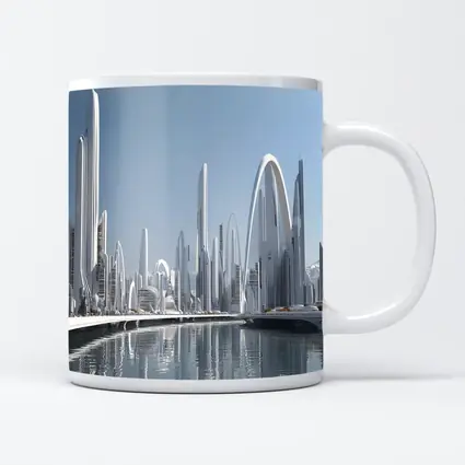 Futuristic White City Skyline Over Water
