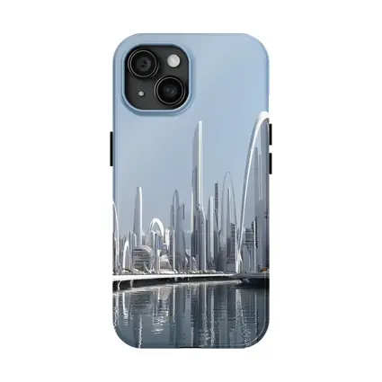 Futuristic White City Skyline Over Water