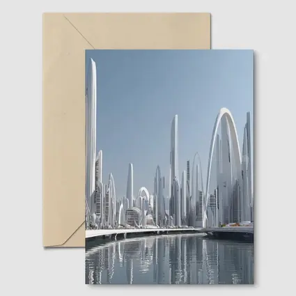 Futuristic White City Skyline Over Water