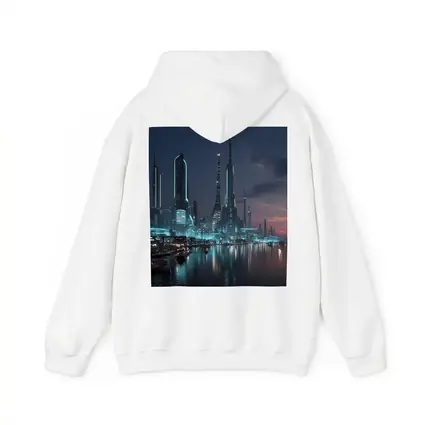 Futuristic City Skyline Glowing Waterfront Night