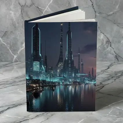 Futuristic City Skyline Glowing Waterfront Night