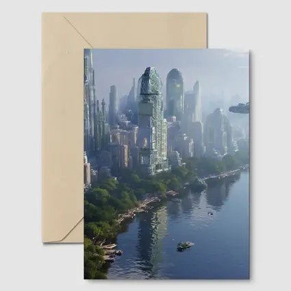 Futuristic City Skyline With Flying Spacecraft
