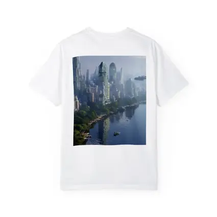 Futuristic City Skyline With Flying Spacecraft