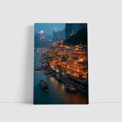 Chongqing River District Glowing At Night