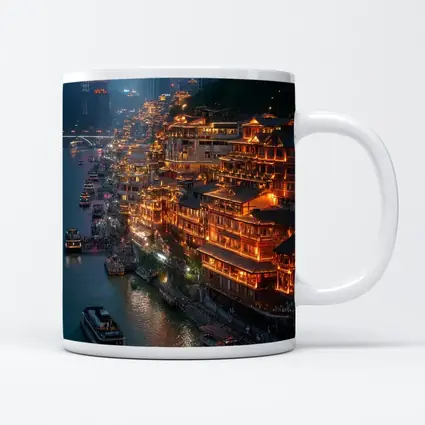 Chongqing River District Glowing At Night