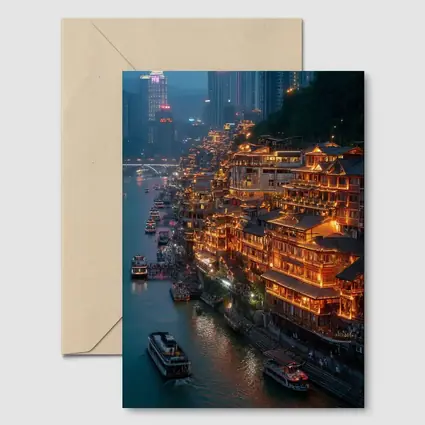 Chongqing River District Glowing At Night